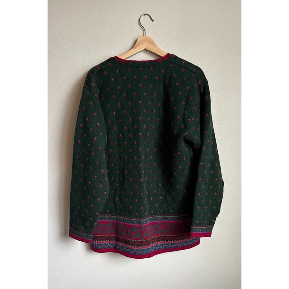 PENDLETON SOPHISTICATES Vintage Wool Green Pink Toggle Polka Dot Cardigan Size L - Picture 2 of 7